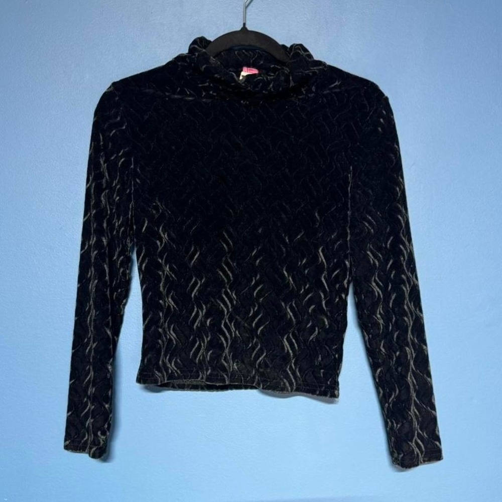 Vintage 90s Crop‎ Top Women's Size Medium Velvet Turtleneck Black Acacia Stretch